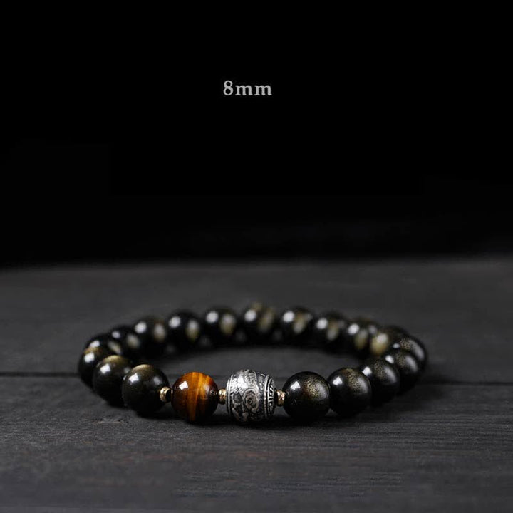 幸運の逆転を体験するBuddha Stonesレインボーオブシディアン ゴールドシャインオブシディアン 守護ブレスレット
