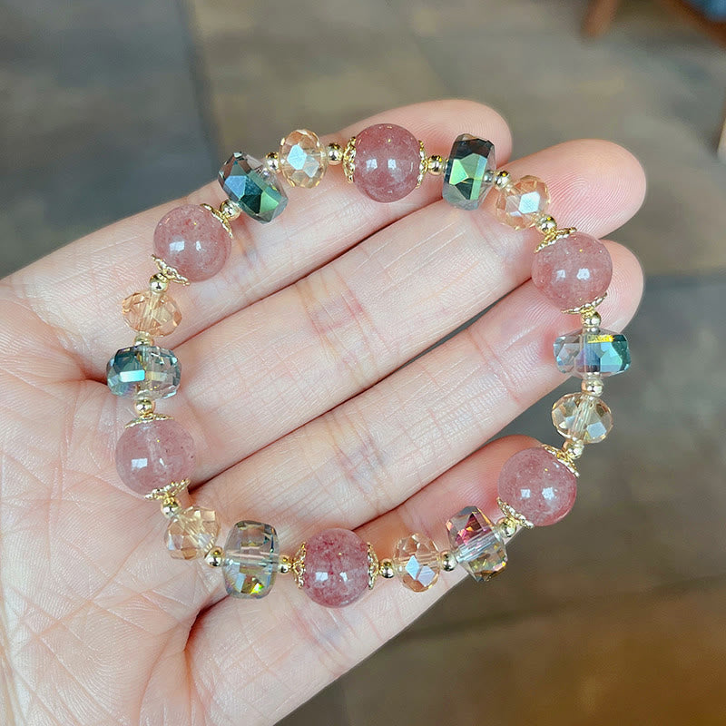 Buddha Stones天然ストロベリークォーツ カラフルクリスタル ポジティブブレスレット