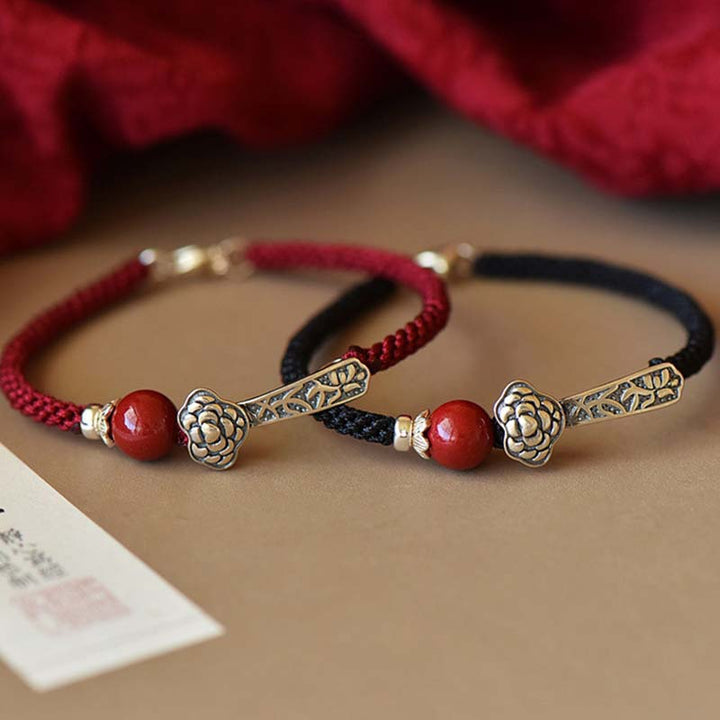 Buddha Stones925スターリングシルバー 辰砂 祝福ストリングブレスレット