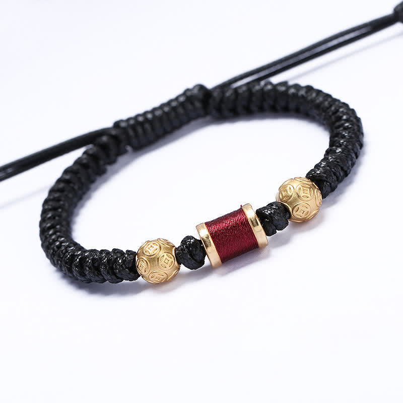Buddha Stones999 スターリングシルバー 銅コインビーズ 銅バランス編み紐ブレスレット