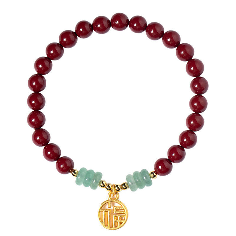 Buddha Stones辰砂 グリーンアベンチュリン 幸運の祝福ブレスレット