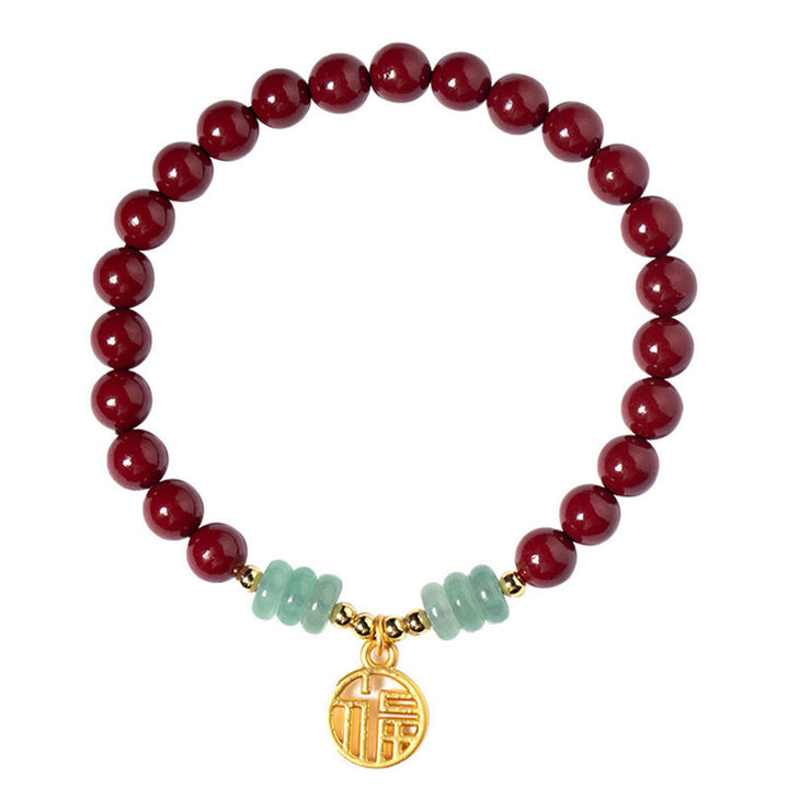 Buddha Stones辰砂 グリーンアベンチュリン 幸運の祝福ブレスレット