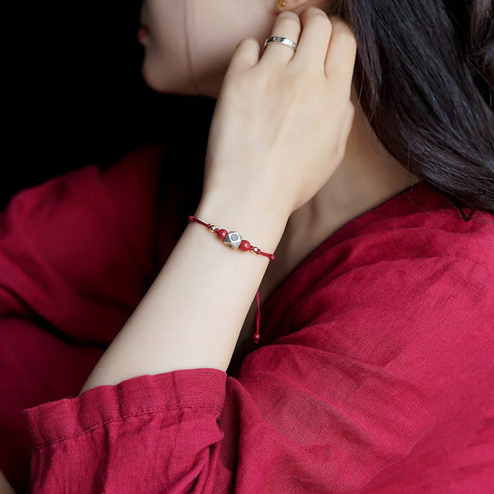 Buddha Stonesハンドメイド 925 スターリングシルバー十二支誕生仏辰砂 落ち着いた編み込みブレスレット