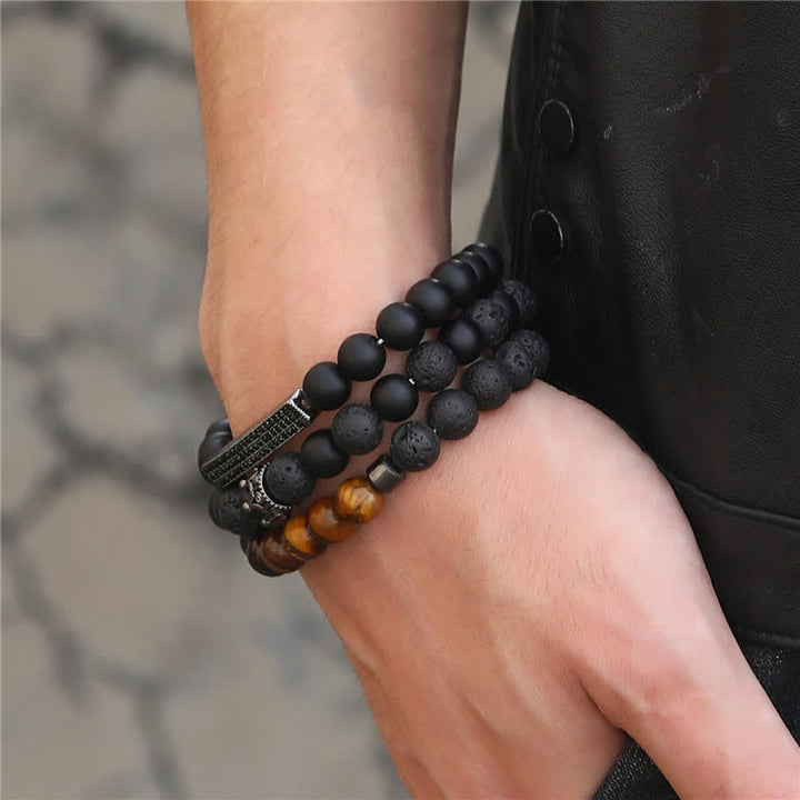 Buddha Stones3個入り フロストストーン 溶岩石 タイガーアイ アクティベートブレスレット