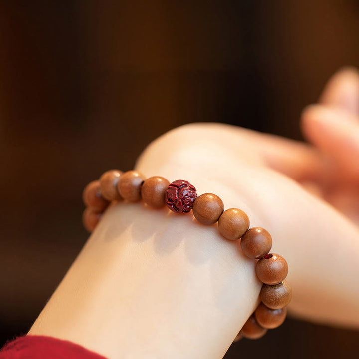 Buddha Stones桃の木 蓮 辰砂 幸運開運財運ブレスレット