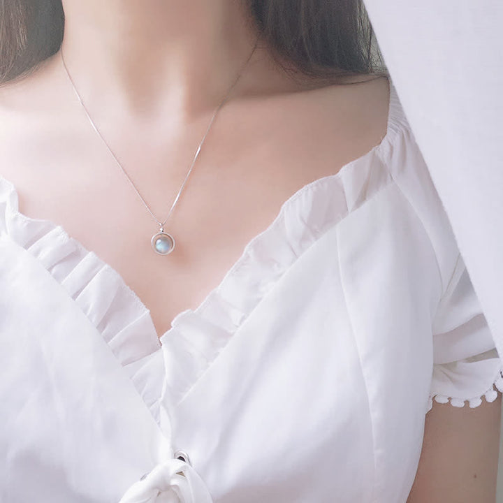 Buddha Stones 925スターリングシルバー ムーンストーン ラブプラネット 回転パターンネックレスペンダント - image 3