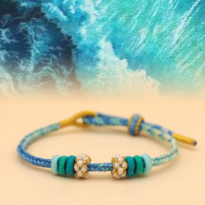Buddha Stonesハンドメイド8スレッドピースノットピーチブロッサムノット幸運ロープ編みブレスレット - ブルーシー（ブルーグリーン）（手首周り14～18cm） - image 10