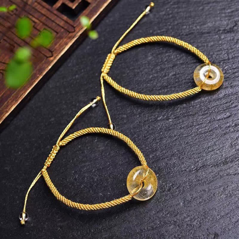 Buddha Stonesラウンドシトリンピースバックルハピネス編みブレスレット