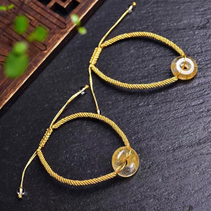 Buddha Stonesラウンドシトリンピースバックルハピネス編みブレスレット