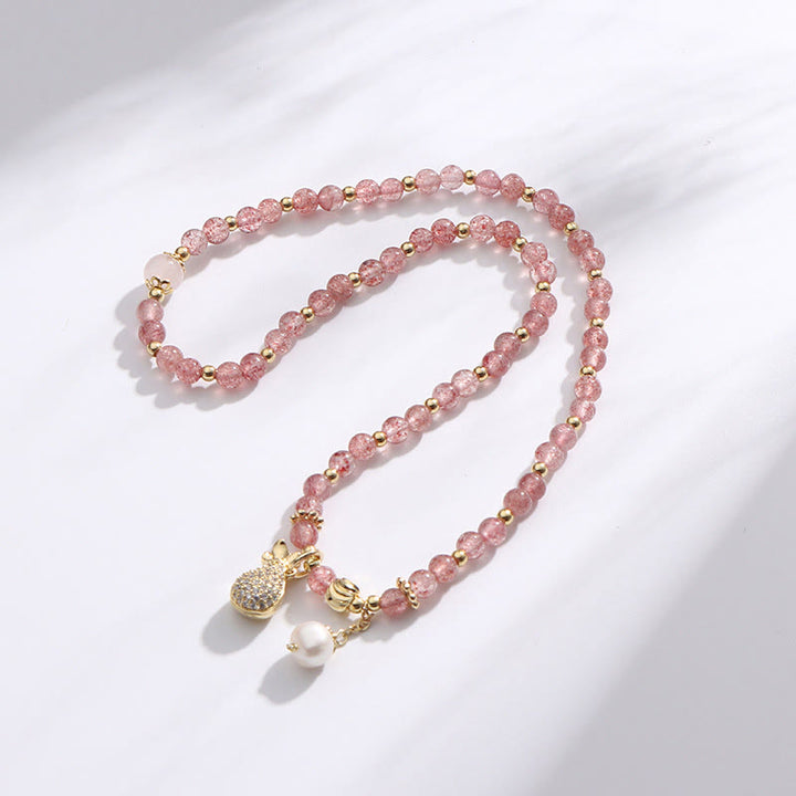 Buddha Stonesストロベリークォーツ マネーバッグ ポジティブチャーム ダブルラップブレスレット