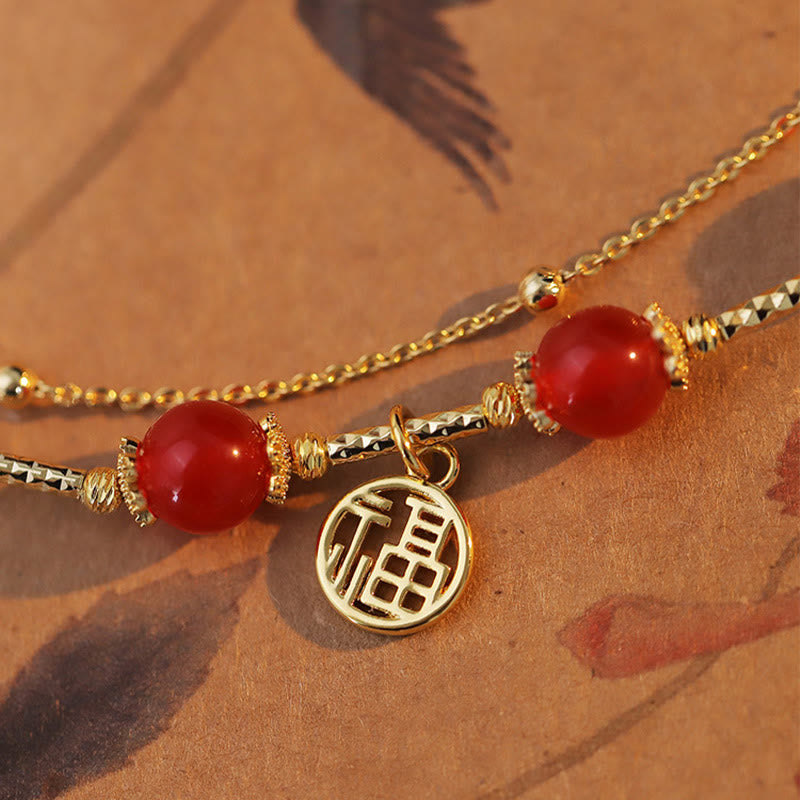 Buddha Stones赤瑪瑙 福の字チャーム 自己受容ブレスレット