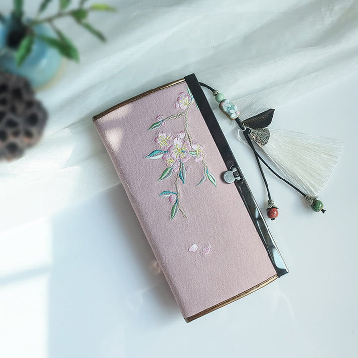 Buddha Stonesの花、梅、桃の花、竹の両面刺繍、大容量のキャッシュホルダーウォレット、ショッピングバッグ - ピンクピーチ - image 18