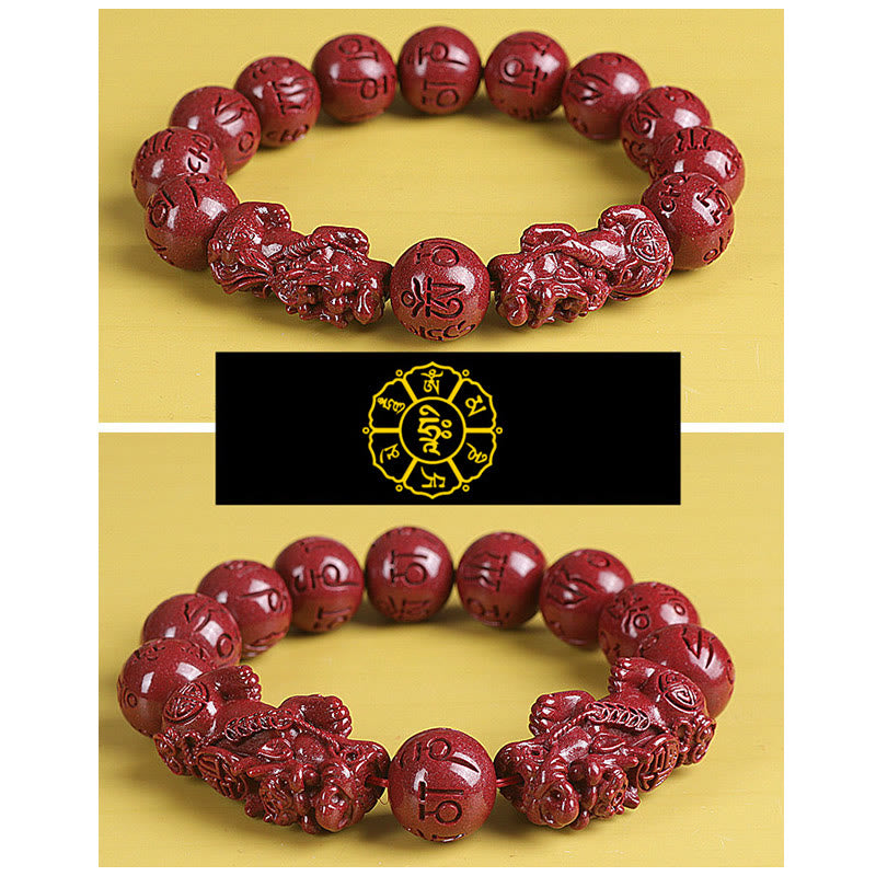 Buddha Stones天然 ダブル 貔貅 辰砂オーム・マニ・パドメ・フム富と幸運のビーズブレスレット