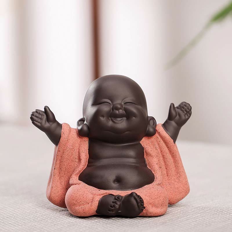 いつも笑顔のBuddha Stones笑う仏 富と幸運 紫粘土 弥勒像 装飾 - image 1