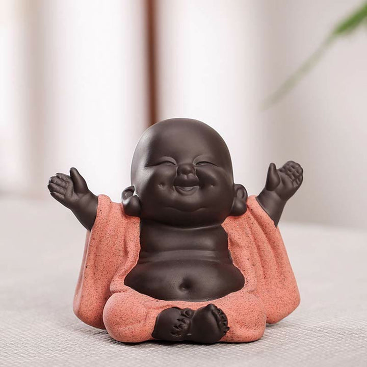いつも笑顔のBuddha Stones笑う仏 富と幸運 紫粘土 弥勒像 装飾 - image 1