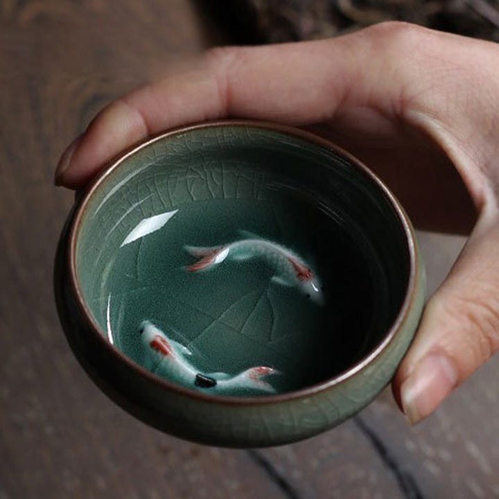 Buddha Stonesカラフルな鯉の陶器ティーカップ カンフーティーカップボウル