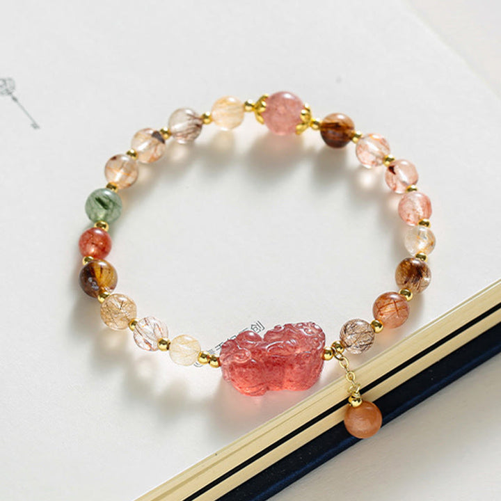 Buddha Stones天然ルチルクォーツ ストロベリークォーツ 貔貅開運財運ブレスレット