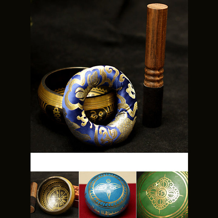 Buddha Stonesチベット瞑想サウンドボウル手作りヒーリングとマインドフルネスサポート保護シンギングボウルセット