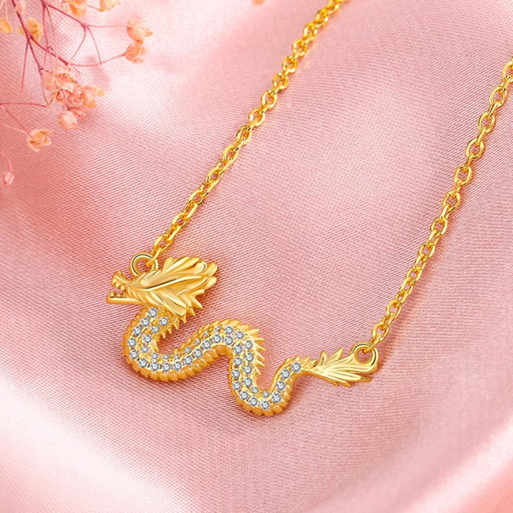 Buddha Stones925スターリングシルバー 龍年 縁起の良い金龍 幸運のチェーンネックレスペンダント