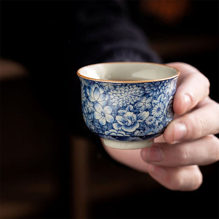 Buddha Stonesヴィンテージ 蓮 牡丹 梅 菊 陶器 ティーカップ ティーカップ