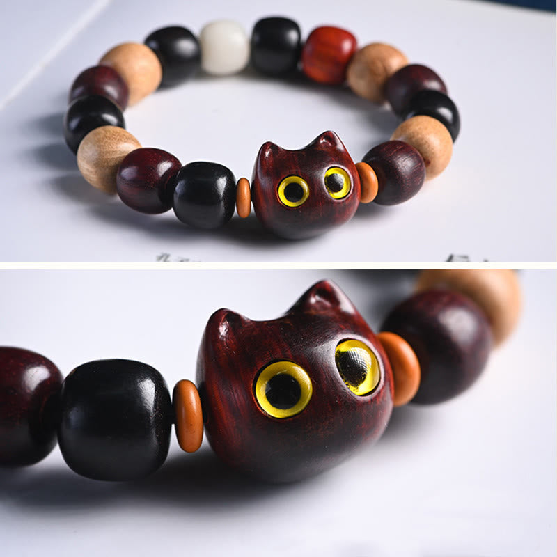 Buddha Stones小葉紫檀黒檀かわいい猫 彫刻守護ブレスレット - image 22