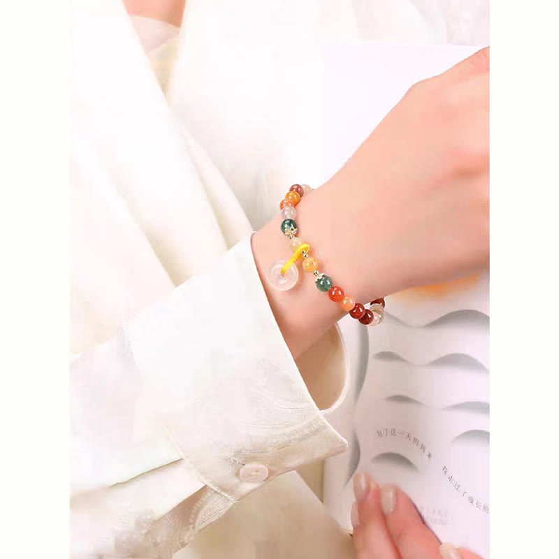 Buddha Stones14K ゴールドメッキ カラフル ゴールデン シルク 翡翠 平和バックル 富のブレスレット
