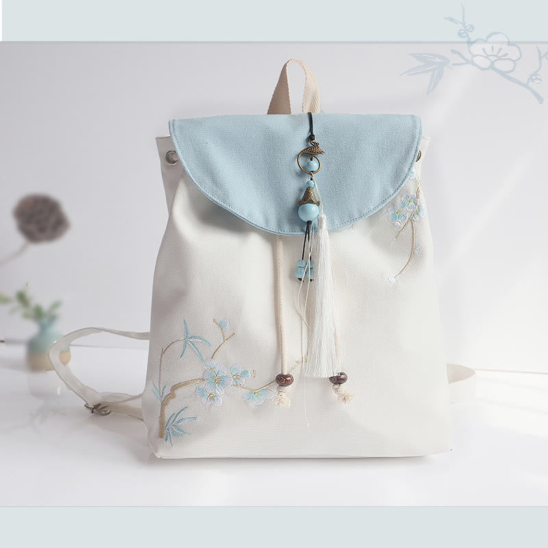 Buddha Stonesハンドメイド刺繍入り大容量キャンバスバックパック - 梅の花の竹 - image 41