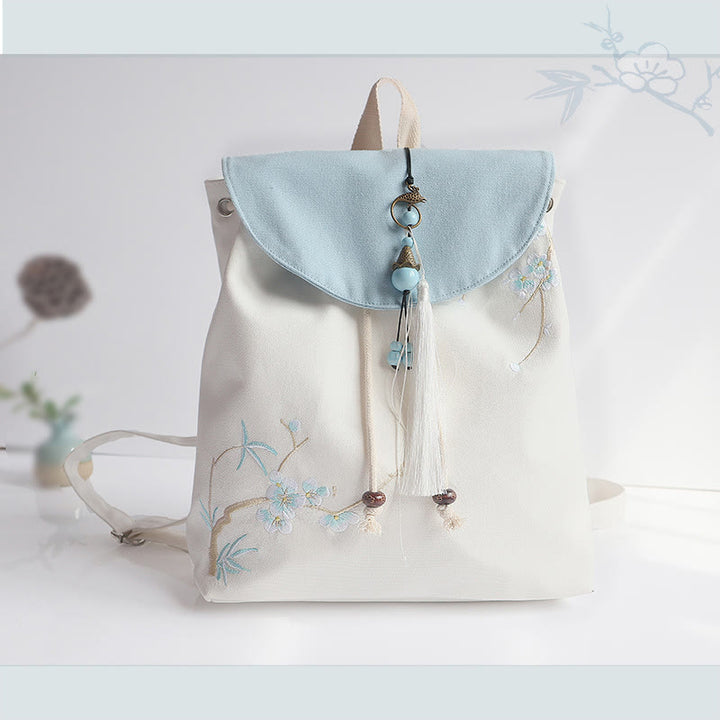 Buddha Stonesハンドメイド刺繍入り大容量キャンバスバックパック - 梅の花の竹 - image 41