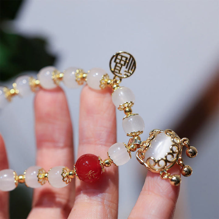 Buddha Stones風車中国ロックチャームフーキャラクター祝福ブレスレット