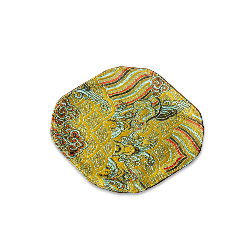 Buddha Stonesヴィンテージ海波竹梅刺繍カップマットパッドティーカップコースターカンフーティーマット