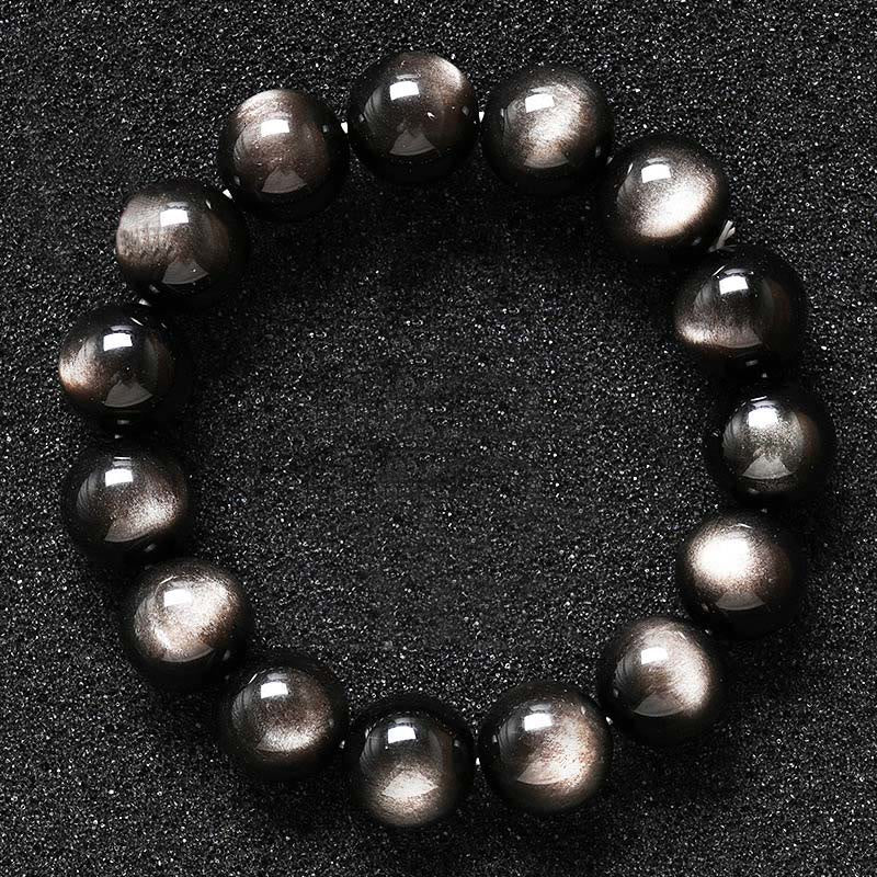Buddha Stones天然銀光沢黒曜石 癒しの保護ブレスレット
