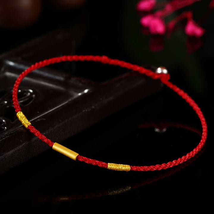 Buddha Stones999 ゴールドビーズ ハンドメイド 4本糸 願い結び 編み込み 守護ブレスレット