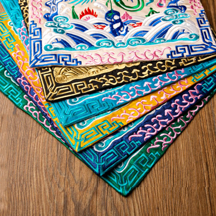Buddha Stones鳳凰龍 麒麟刺繍 カップマットパッド ティーカップコースター カンフーティーマット