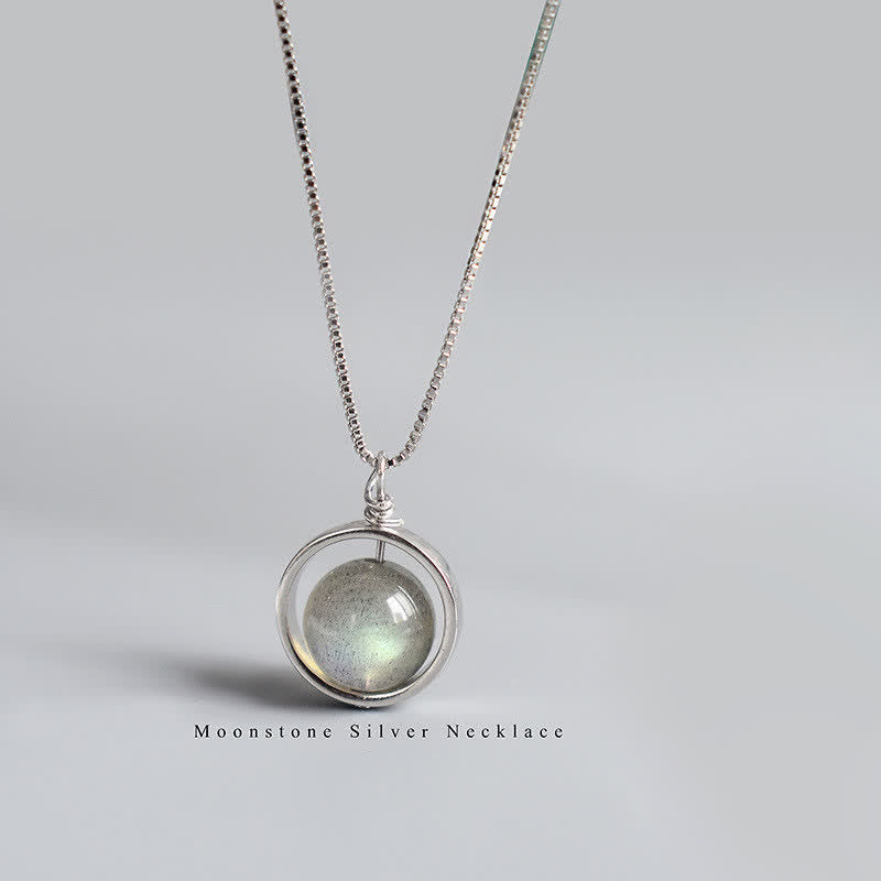 Buddha Stones 925スターリングシルバー ムーンストーン ラブプラネット 回転パターンネックレスペンダント - ムーンストーン（愛♥穏やか） - image 1