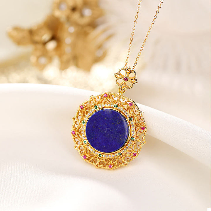 Buddha Stones 925スターリングシルバーメッキゴールドラズライトポジティブネックレスペンダント