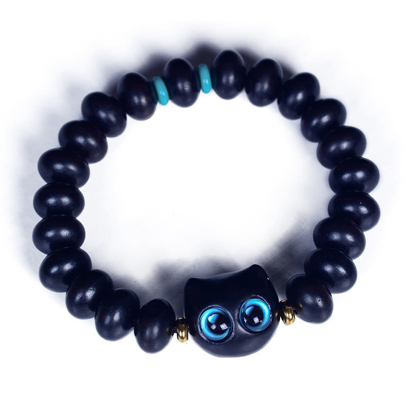 Buddha Stones、黒檀、琉璃ガラス、愛らしい猫の平和バランスブレスレット - image 9