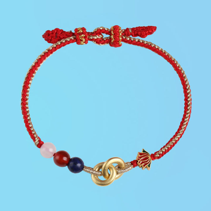 Buddha Stones925 スターリングシルバー ダブル平和のお守りチャーム蓮 縁起の良いブレスレット