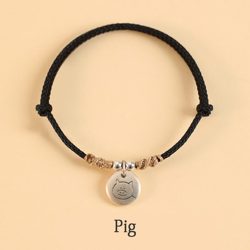 Buddha Stonesハンドメイド999スターリングシルバードラゴン年かわいい中国の十二支幸運編みブレスレット