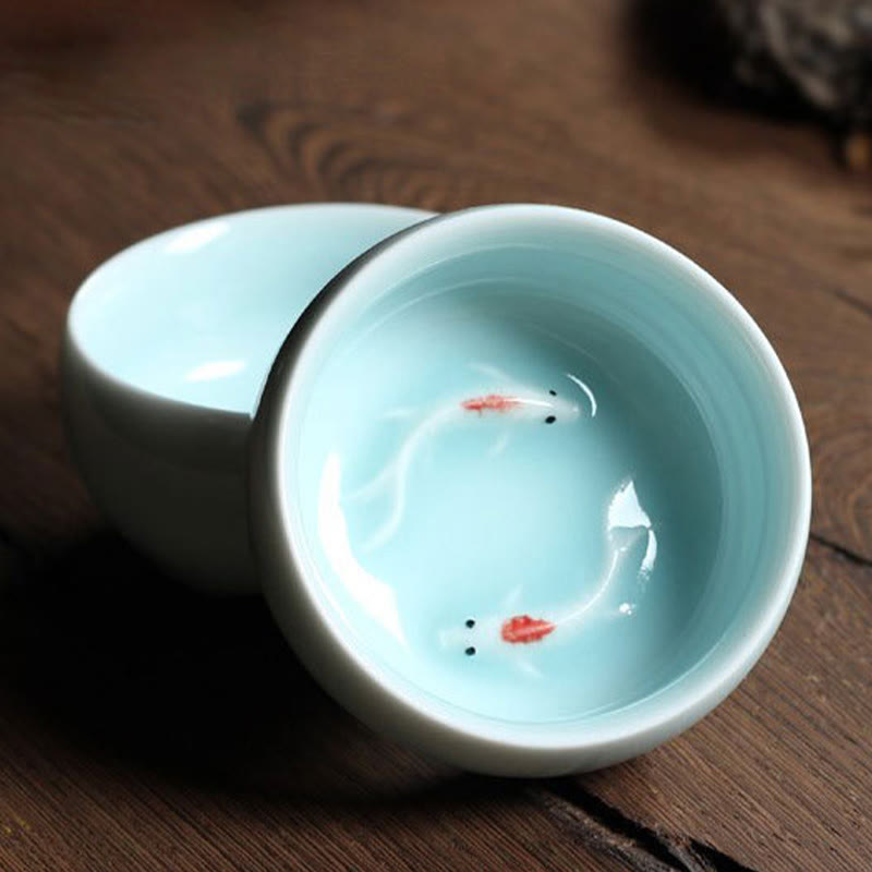 Buddha Stonesカラフルな鯉の陶器ティーカップ カンフーティーカップボウル