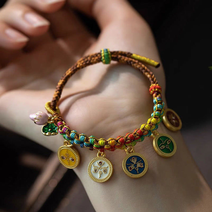 Buddha Stones チベットのカラフルな編み込みロープ 五大富豪の幸運の神ブレスレット