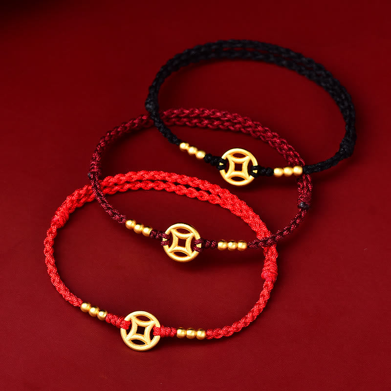 Buddha Stones銅貨の強さ編み紐ブレスレットアンクレット