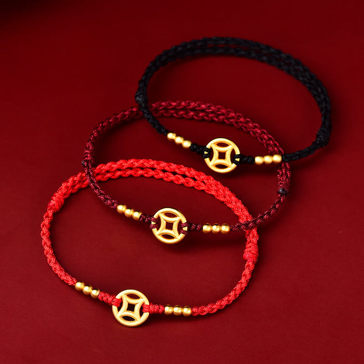 Buddha Stones銅貨の強さ編み紐ブレスレットアンクレット