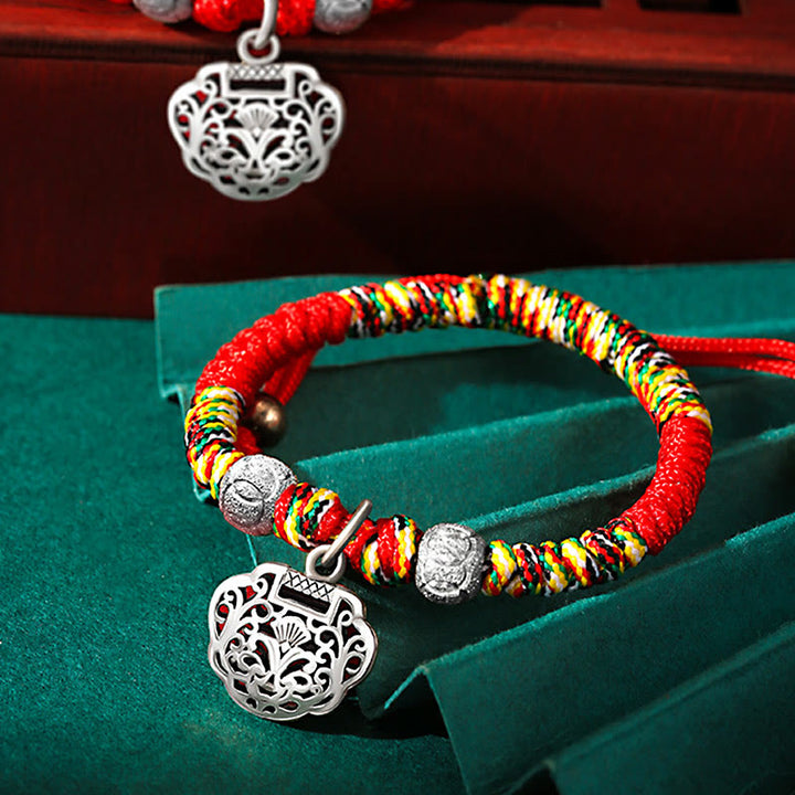 Buddha Stones 925スターリングシルバー 中国ロックチャーム マルチカラー レッドストリング プロテクション ハンドメイド編み込み キッズブレスレット