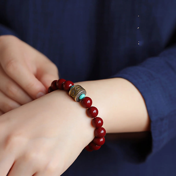 Buddha Stones925スターリングシルバー十二支誕生仏辰砂オーム・マニ・パドメ・フムカームブレスレット