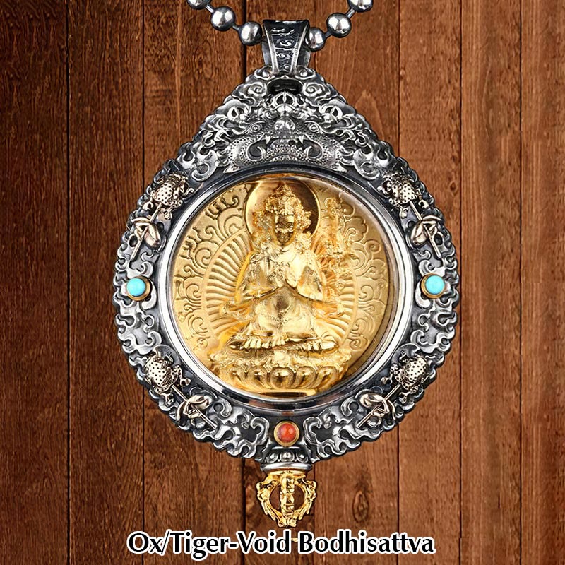 Buddha Stones十二支誕生仏タンカ 九宮 八図 富 回転式ネックレスペンダント - 牛虎虚空菩薩 - image 5