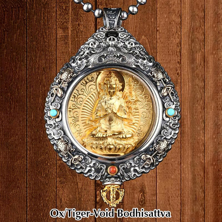 Buddha Stones十二支誕生仏タンカ 九宮 八図 富 回転式ネックレスペンダント - 牛虎虚空菩薩 - image 5