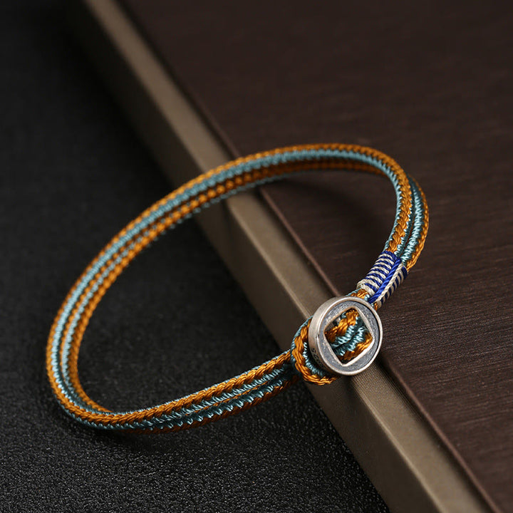 Buddha Stones 925スターリングシルバー 守護 編み込みロープブレスレット（ボタン留め） ハンドメイド