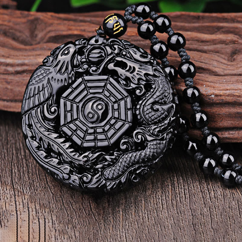 Buddha Stones八卦龍鳳凰黒曜石成就ペンダントネックレス - image 10