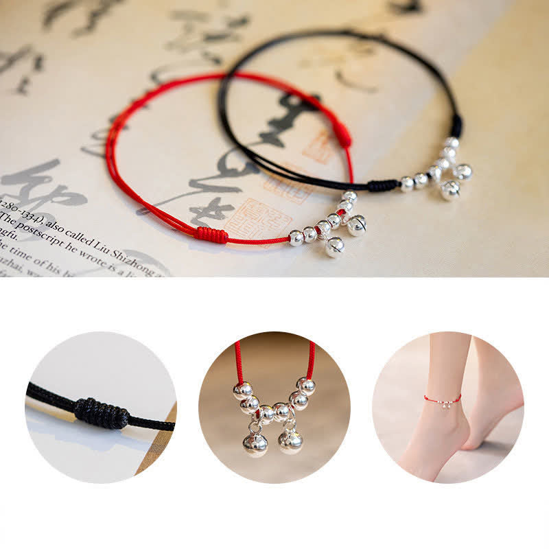 Buddha Stones925 スターリングシルバー レッドストリング ブレイド ベル チャーム アンクレット