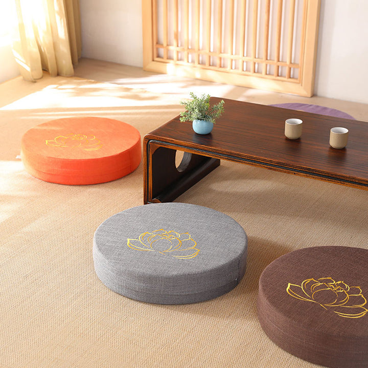 Buddha Stonesと蓮の刺繍入りコットンリネン瞑想用シートクッション